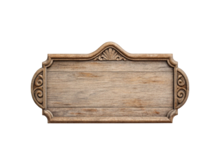 Ornate wooden sign board elegant decorative features transparent background