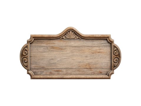 Ornate wooden sign board elegant decorative features transparent background  