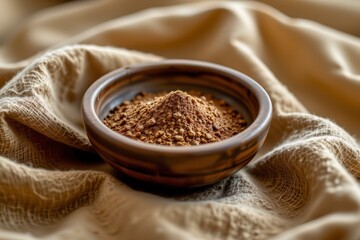Brown Sugar in Earthenware Bowl on Beige Fabric