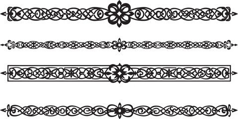 Fototapeta premium A set of decorative patterned borders, lines, and stripes. Hand drawn vector illustration 