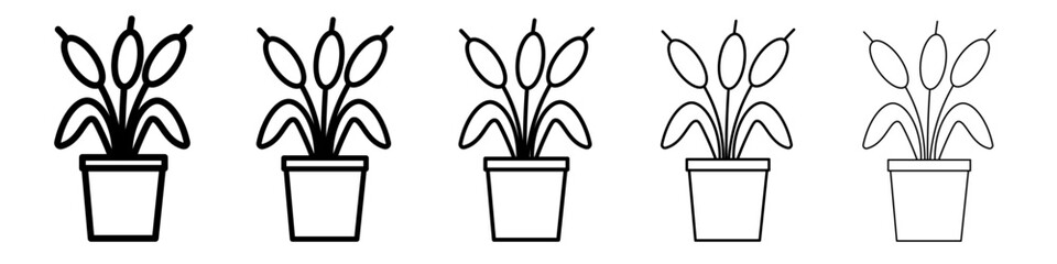 cattails in pot icon flat simple outline logo