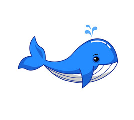 cute blue whale cartoon with water spout