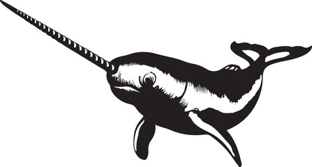 Majestic narwhal ocean creature silhouette art illustration © Morshed