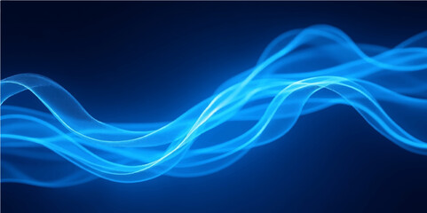 Abstract blue smoke flows with an elegant light curve, creating a smooth and colorful wave pattern on a black background