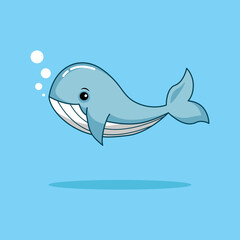 blue whale with bubbles cartoon illustration