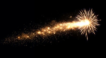 Bright Golden Sparkler Against Dark Sky Creates Striking Visual Effect