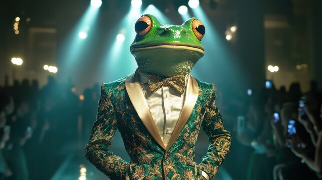 Singer Frog on Stage,  Emerald Green Suit,  Spectacular Show