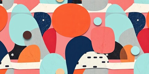 Abstract vector collage seamless pattern featuring Scandinavian-inspired cut-out shapes Modern, minimalist design, bold, artwork