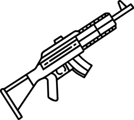 Assault Rifle black outline vector and illustration, coloring book page