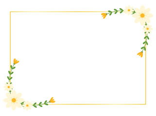 White daisy flower frame template, soft botanical border for greeting or invitation cards