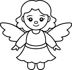 Cute baby angel black outline vector and illustration, coloring book page