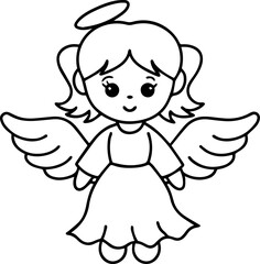 Cute baby angel black outline vector and illustration, coloring book page
