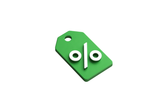 A Green Price Tag With A White Percentage Symbol Is Displayed Against A Transparent Background Designed For Isolation