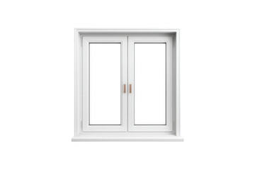 White Double Window With Frame And Sill Against Transparent Background For Easy Isolation