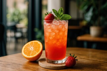 Refreshing strawberry orange cocktail