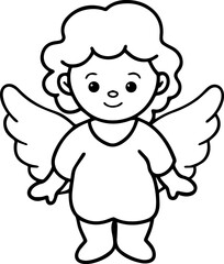 Fototapeta premium Cute baby angel black outline vector and illustration, coloring book page