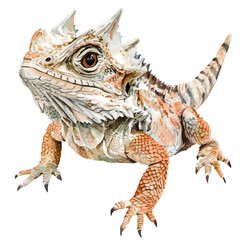 Horned Lizard, watercolor painting vector, isolated on a white background.