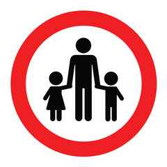 Children must be accompanied by an adult sign. Children supervision all the time warning sign with white and red colors combination