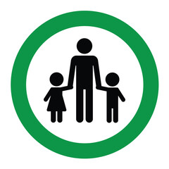Children must be accompanied by an adult sign. Children supervision all the time warning sign with white and green colors combination