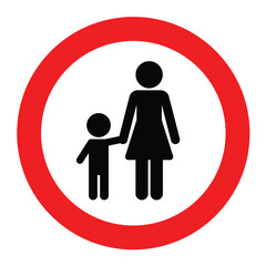 Children must be accompanied by an adult sign. Children supervision warning sign with white and red colors combination