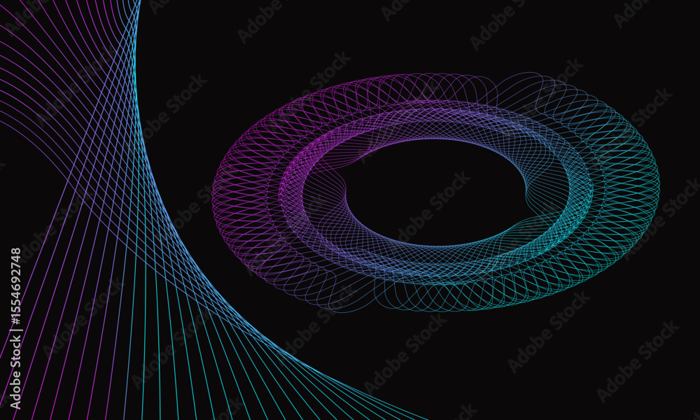 Wall mural spirograph abstract element on a black background
