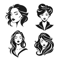 Elegant female face silhouette collection, woman vector, beauty salon logo, lady face outline, stylish girl head design