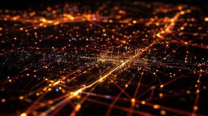 Obraz premium Smart City Network Golden Hour Aerial View