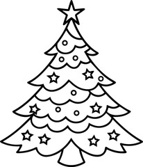 Christmas tree black outline vector and illustration, coloring book page