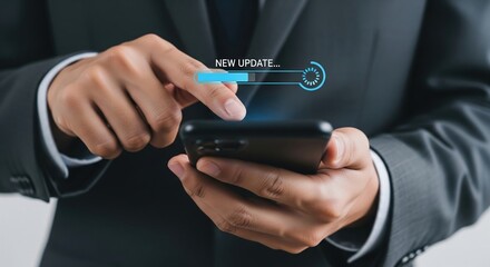 Businessman installing smartphone software update