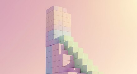 Fototapeta premium Pastel blocks tower abstract architecture design isolated on a pastel background