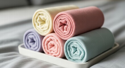 Pastel Sleep Socks Rolled on Bedside Tray