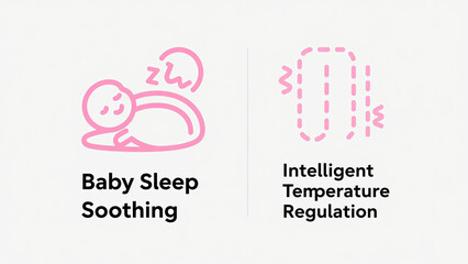 Pink baby sleep and temperature control icon, representing soothing baby sleep and intelligent temperature control, used for mother and baby products and parenting care scenarios.