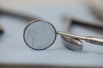 surgical or dental instruments ready for use on the patient in the clinic.