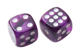 Purple dice showing four and five isolated on a transparent background translucent