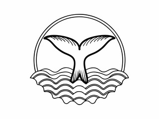 Premium Blue Whale Tail Icon Above Waves Massive Size Imp Symbol Element