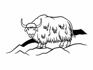 Stylish Yak Icon With Shaggy Fur And Curved Horns Standin Vector Art