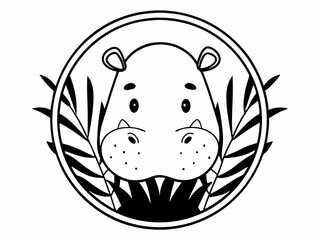 Unique Cute Hippo Face Icon Round Flat Cartoon Style Si Symbol Element