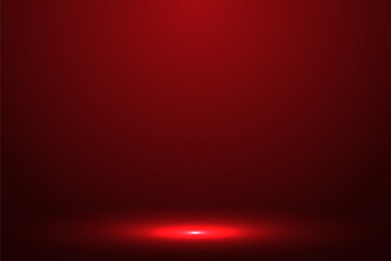 Red product background, abstract studio background in red gradient color, Soft smooth blur backdrop like in a room with spot lights shining on the floor or on the stage, vector illustration