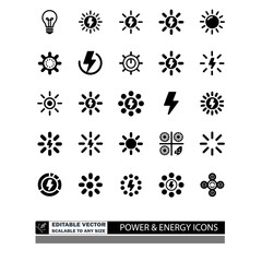 A collection of energy and weather related icons arranged in a square grid pattern on white background