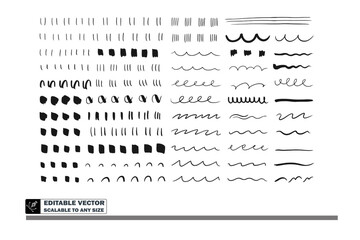 Collection of hand drawn doodle lines and dots in black ink on a white background design element
