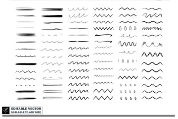 Various hand drawn black ink lines and shapes on a white background creating a pattern effect