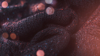 Retro film overly, image with scratch, dust and light leaks. Lens flare Christmas aesthetic banner concept in shades of red. Modern Xmas or new year, winter holidays design with copy space.