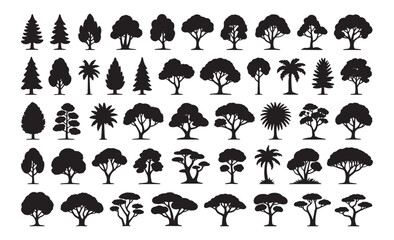 Tree Silhouette Vector Collection – Black and White Nature Trees Set