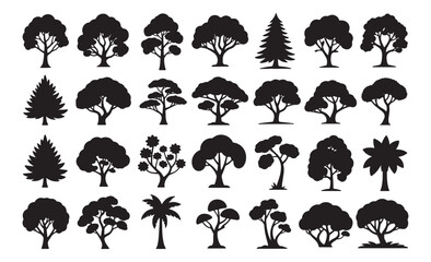 Tree Silhouette Vector Collection – Black and White Nature Trees Set