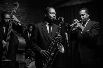 Jazz musicians performing passionately.