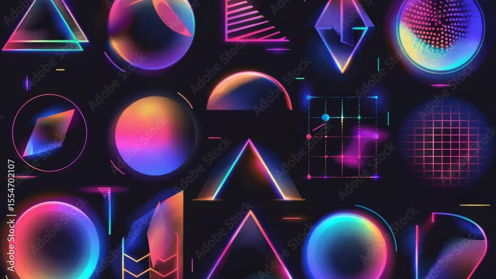 Poster A close-up shot of neon shapes against a dark backdrop, ideal for use in designs related to technology, futurism or abstract concepts