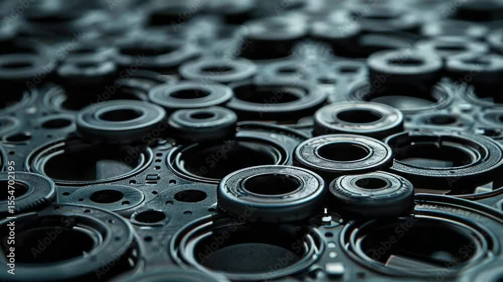 Poster a collection of metallic components arranged on a flat surface