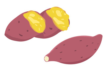 さつま芋と焼き芋の手描き風イラストセット