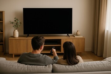 Obraz na płótnie Canvas Couple watching TV together.