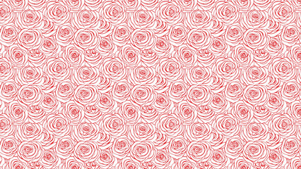 Seamless pattern with many red roses on a white background in a repeating floral design art style